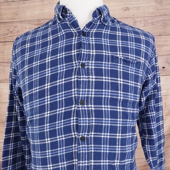 CROFT & BARROW LONG SLEEVE BLUE PLAID FLANNEL BUTTON DOWN SHIRT MENS SZ M - Picture 1 of 6